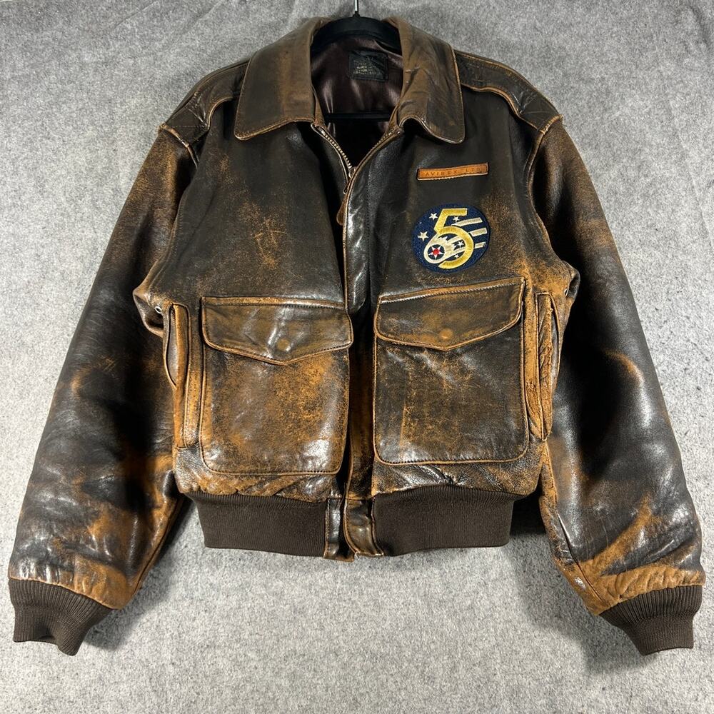 VTG Avirex Flight Bomber Jacket Mens M Brown Leather Sweetest of Texas England
